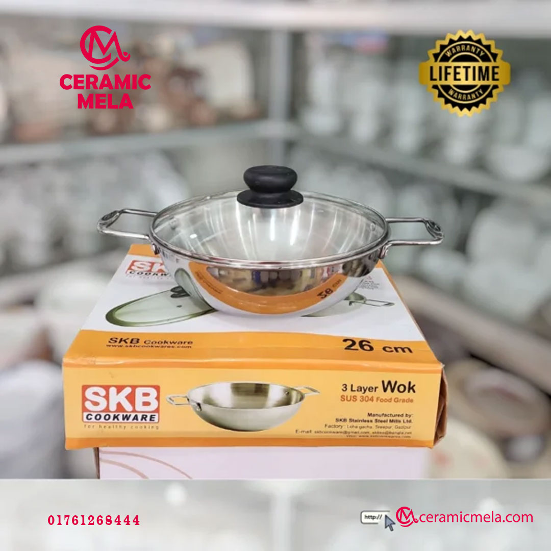 SKB 24cm 3 Layer WokPan Stainless Steel Food Grade 304 (Induction Supported) - Image 2