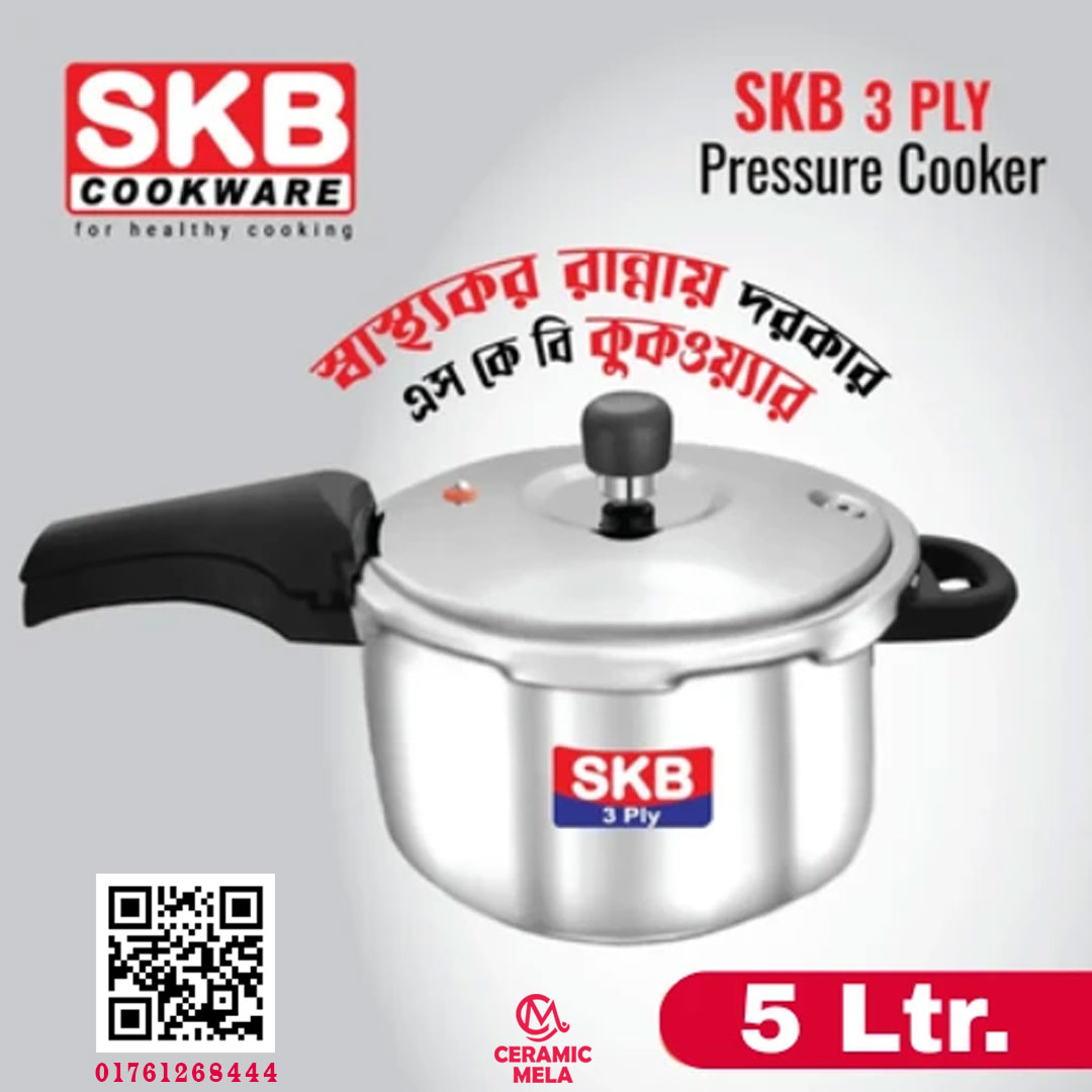 SKB 5 Ltr 3 Tri-Ply Stainless Steel Pressure Cooker 304 Food Grade