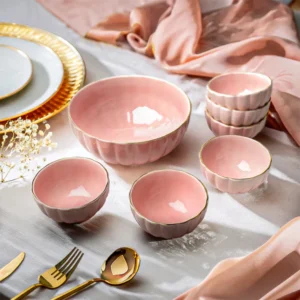 Pookie Bowl 7 Pieces Soup Bowl Set - (With Gold Lining)