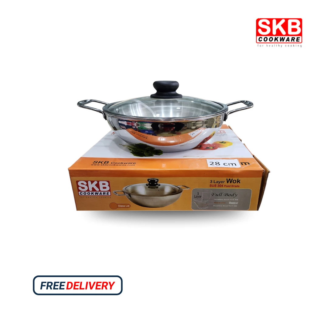 SKB 28cm 3 Layer WokPan Stainless Steel Food Grade 304 (Induction Supported)
