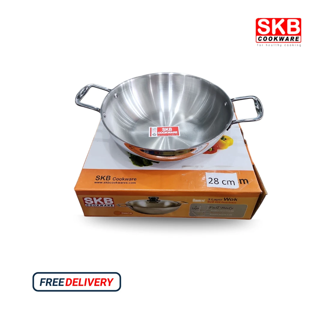 SKB 28cm 3 Layer WokPan Stainless Steel Food Grade 304 (Induction Supported) - Image 2