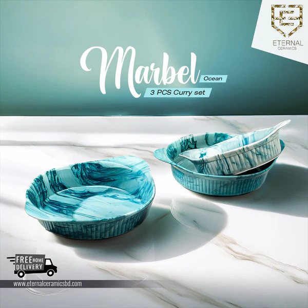 3 Pieces Marble Curry Set - (Ocean) - Image 2
