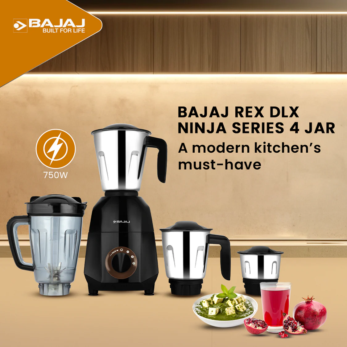 Bajaj Rex Dlx Ninja Series 4 Jar 750W Mixer Grinder - Image 2