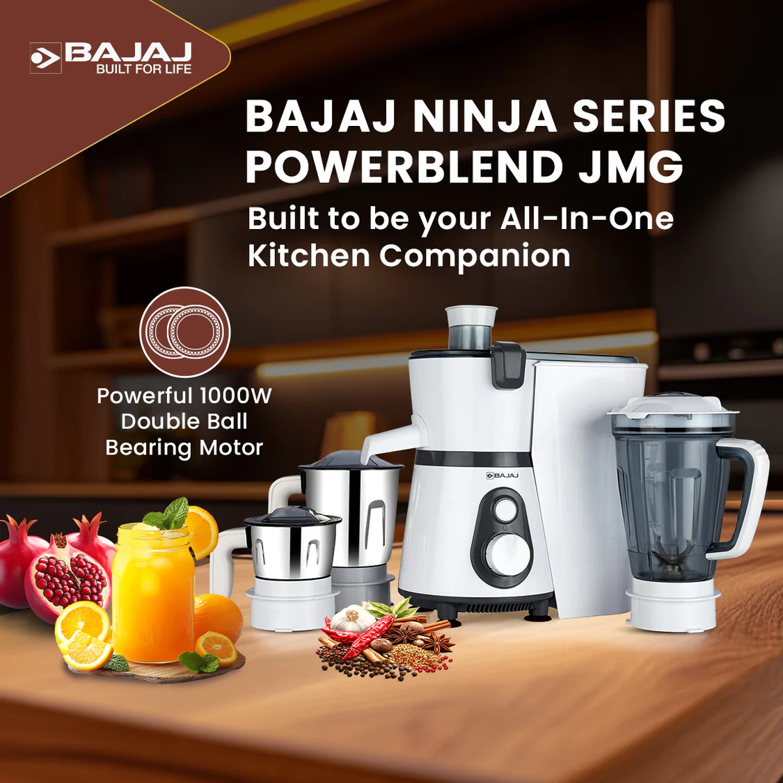 Bajaj Ninja Series Power Blend 1000W Juicer Mixer Grinder - Image 2