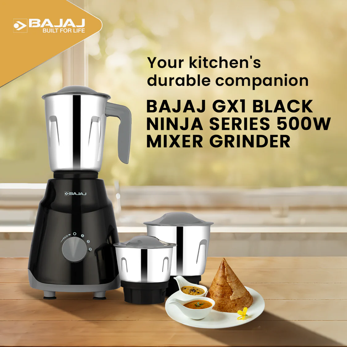 Bajaj GX1 Ninja Series 500W Mixer Grinder - Image 2