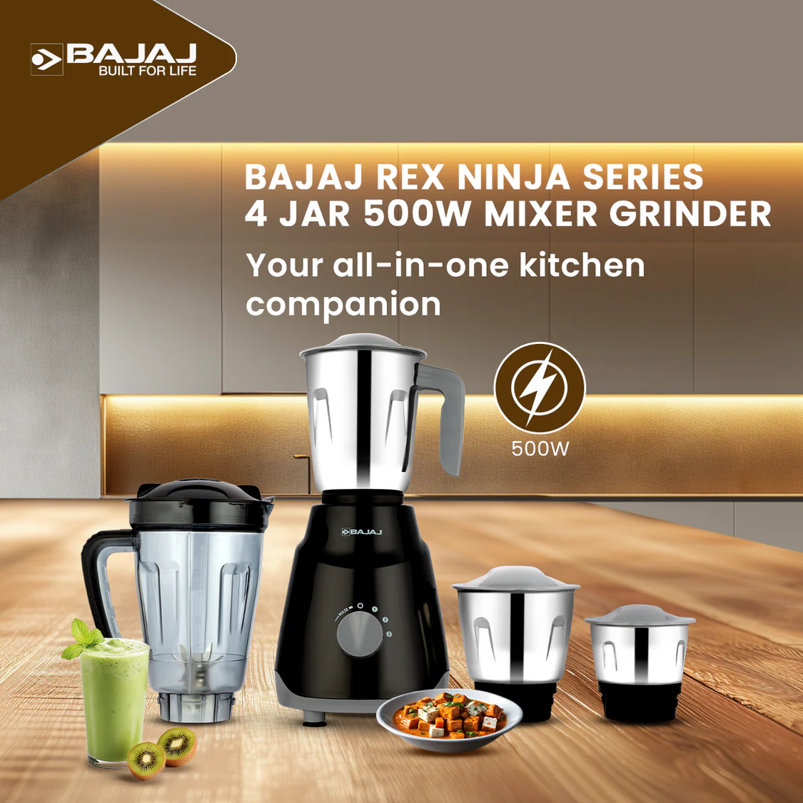 Bajaj Rex Ninja Series 4 Jar 500W Mixer Grinder - Image 2