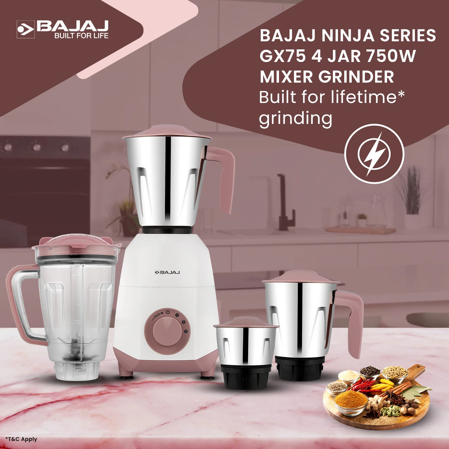 Bajaj Ninja Series GX75 4 Jar 750W Mixer Grinder - Image 2