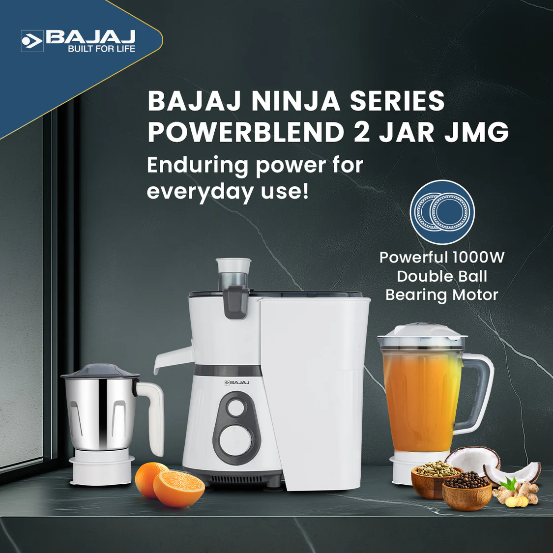 Bajaj Ninja Series Power Blend 2 Jar 1000W Juicer Mixer Grinder - Image 6