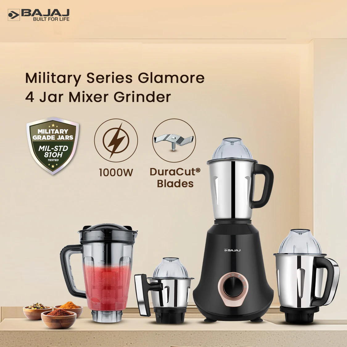 Bajaj Military Series Glamore 4 Jar 1000W Mixer Grinder - Image 2