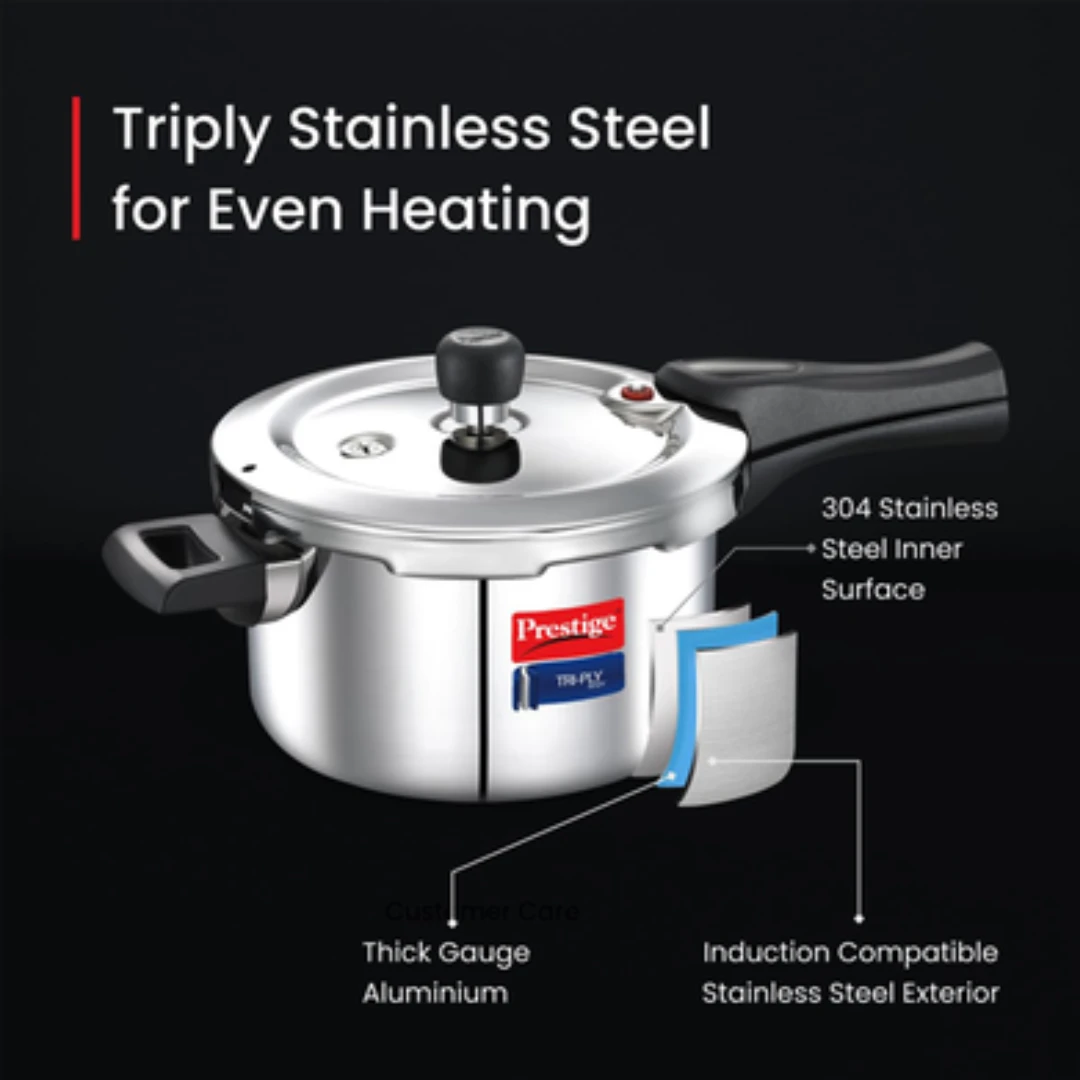 Prestige TRI-PLY BODY 5 Ltr Stainless Steel Pressure Cooker - Image 3