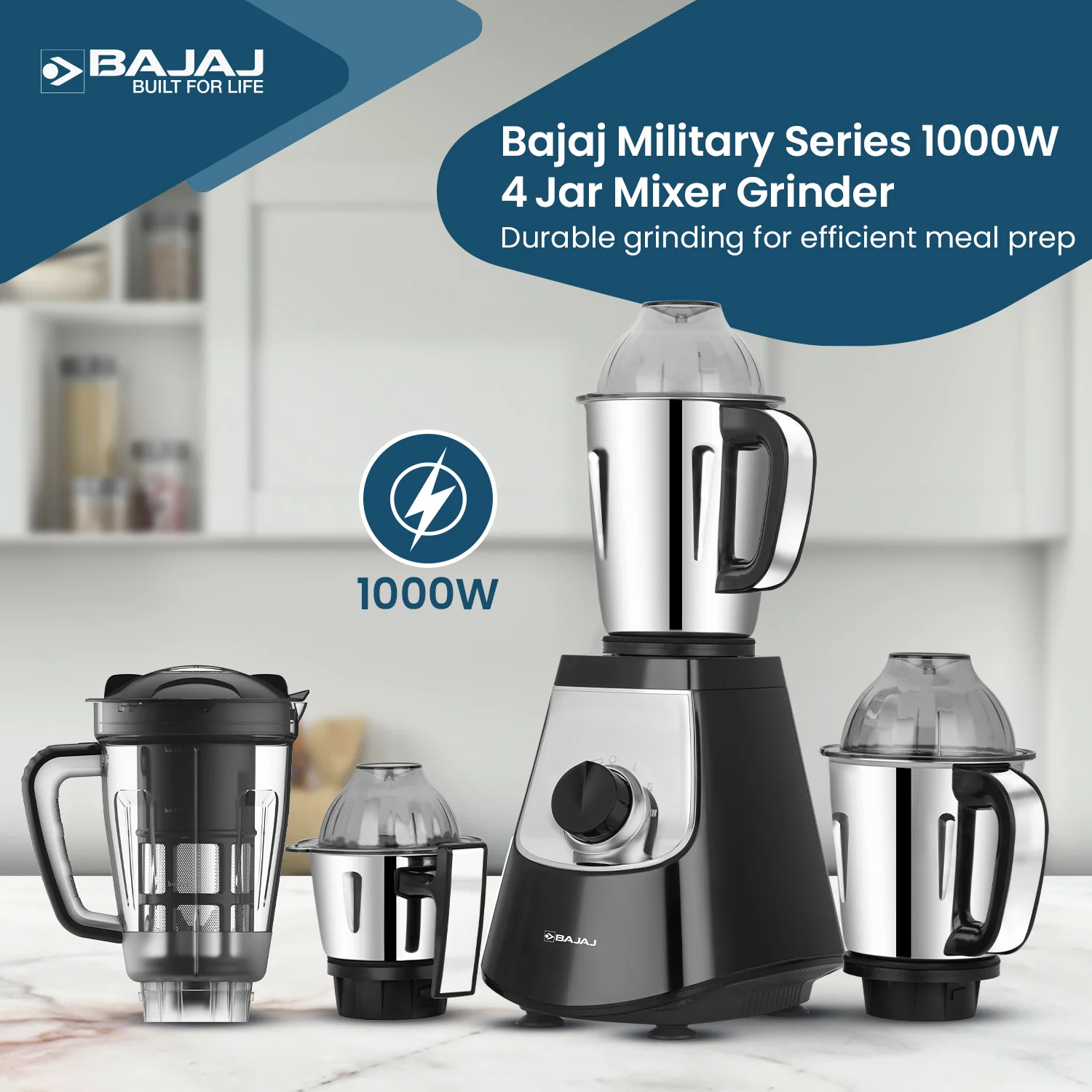 Bajaj Military Series Evoque 4 Jar 1000W Mixer Grinder - Image 7