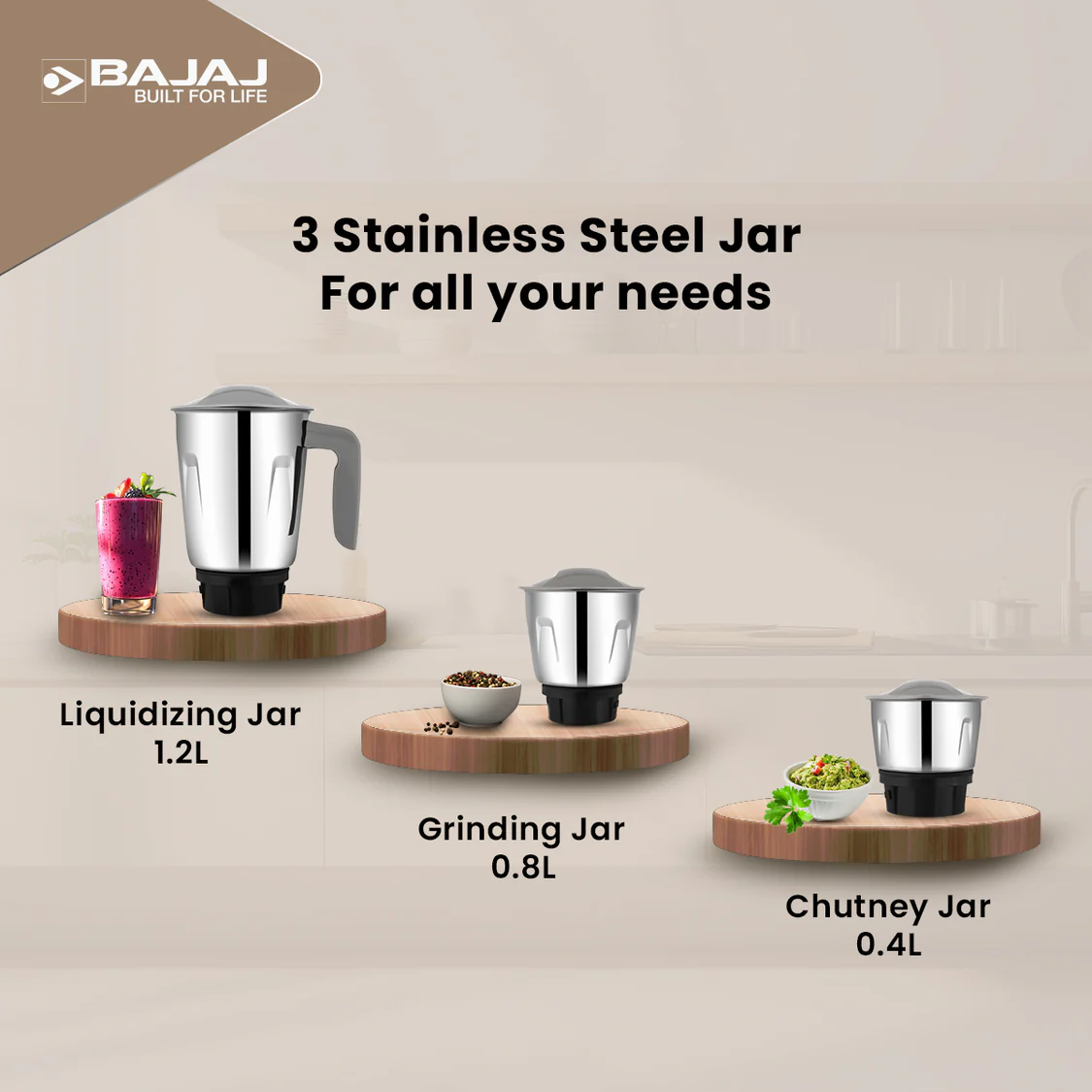 Bajaj GX1 Ninja Series 500W Mixer Grinder - Image 4