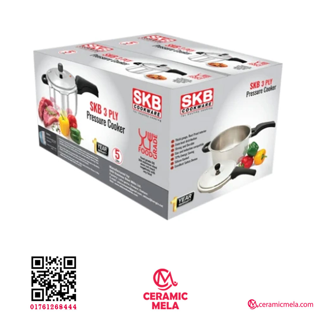 SKB 5 Ltr 3 Tri-Ply Stainless Steel Pressure Cooker 304 Food Grade - Image 4