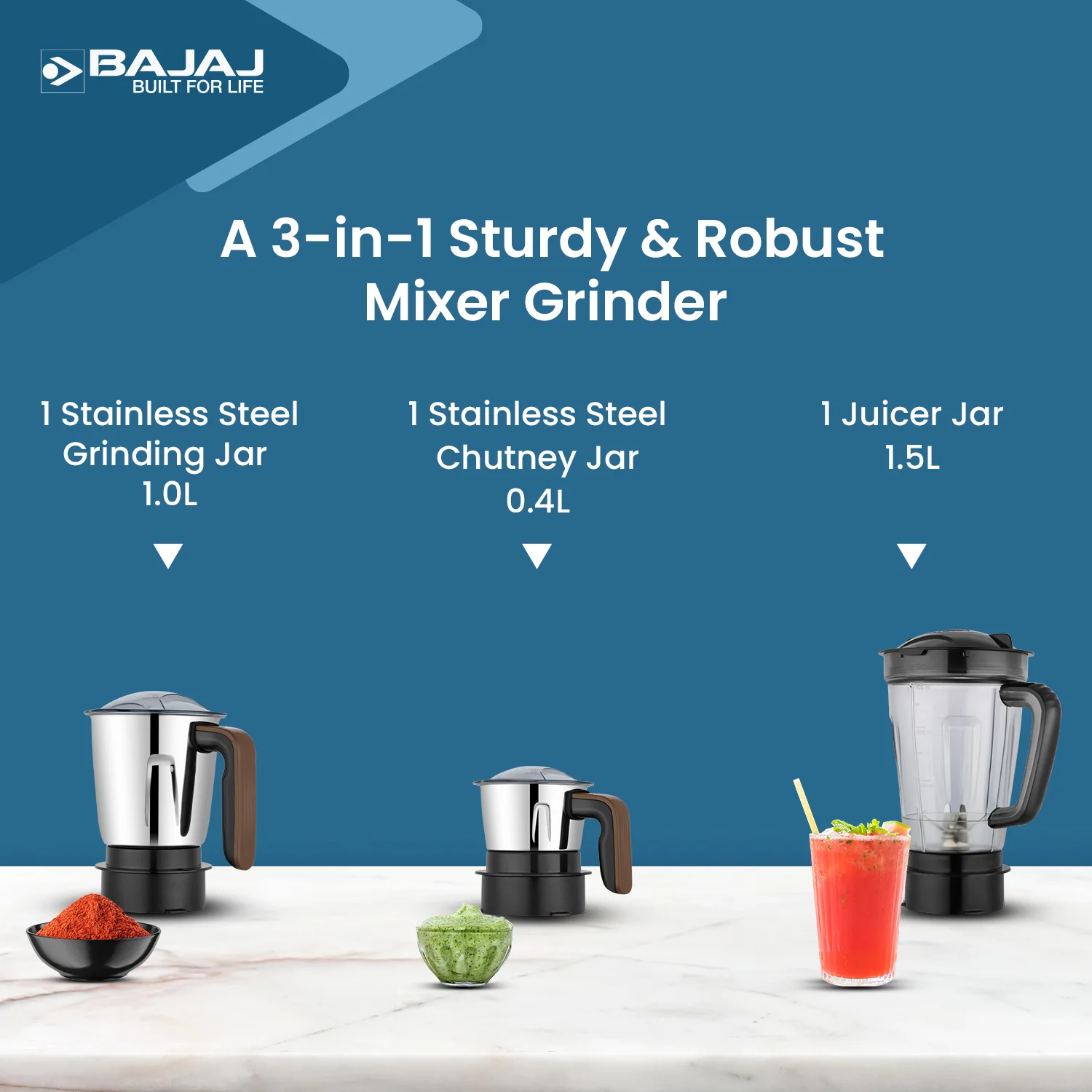 Bajaj Ninja Series Power Grind 1000W Mixer Grinder - Image 3