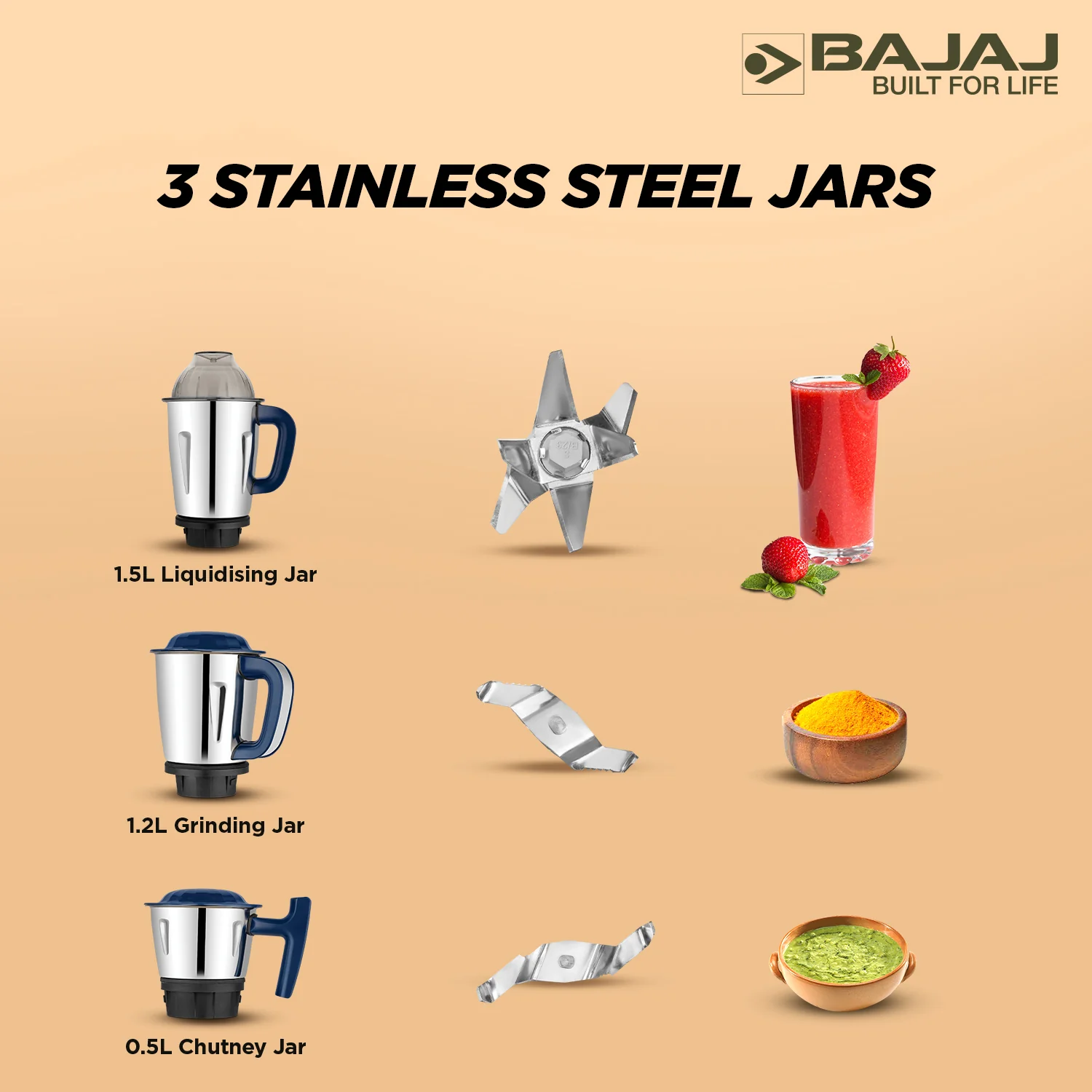 Bajaj Military Series Glamore 800W Mixer Grinder - Image 6