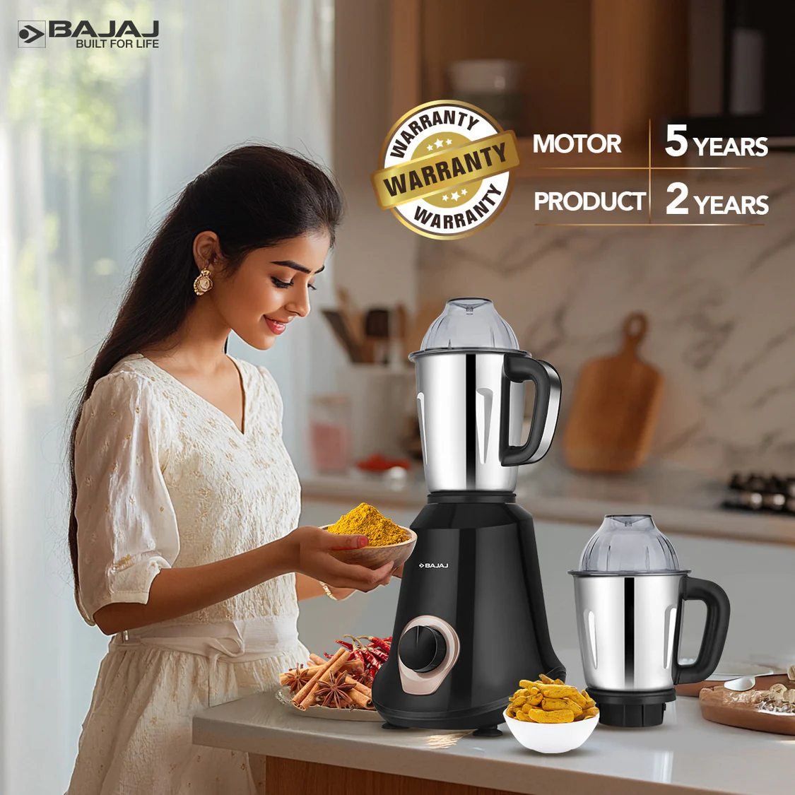 Bajaj Military Series Glamore 4 Jar 1000W Mixer Grinder - Image 4