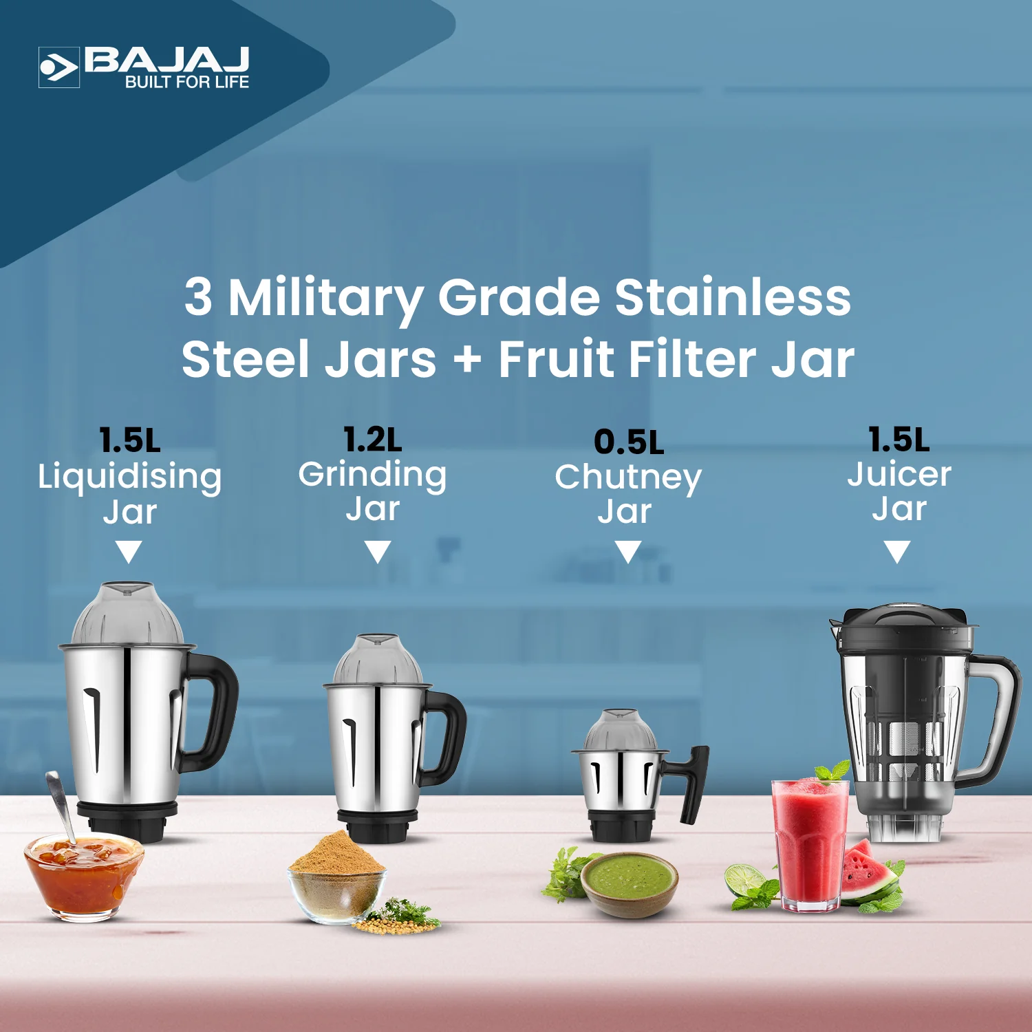 Bajaj Military Series Evoque 4 Jar 1000W Mixer Grinder - Image 4