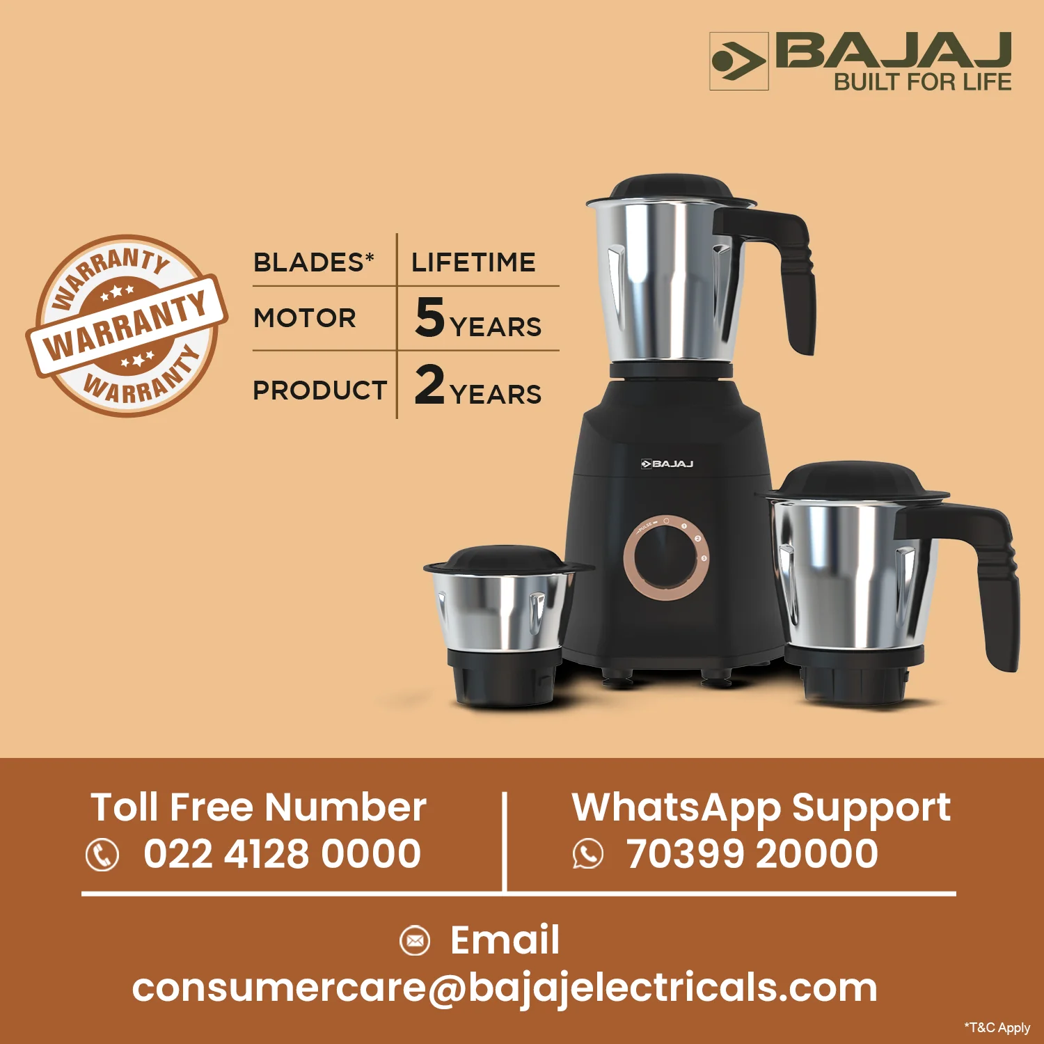 Bajaj Military Series Finesse 750W Mixer Grinder - Image 3