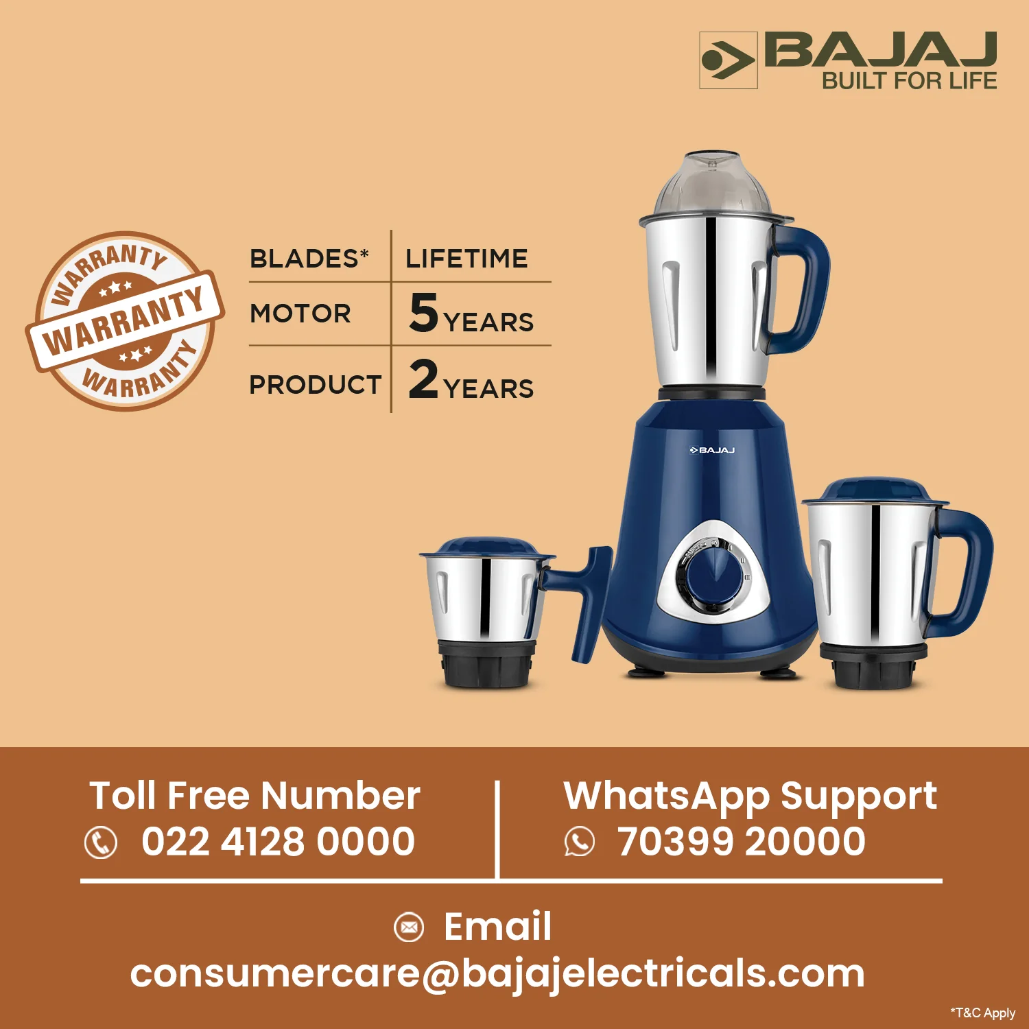 Bajaj Military Series Glamore 800W Mixer Grinder - Image 7