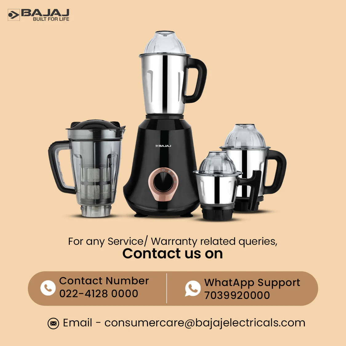 Bajaj Military Series Glamore 4 Jar 1000W Mixer Grinder - Image 3