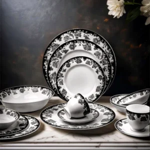 Black Rose with Platinum Lining - 32 Pcs Dinner Set